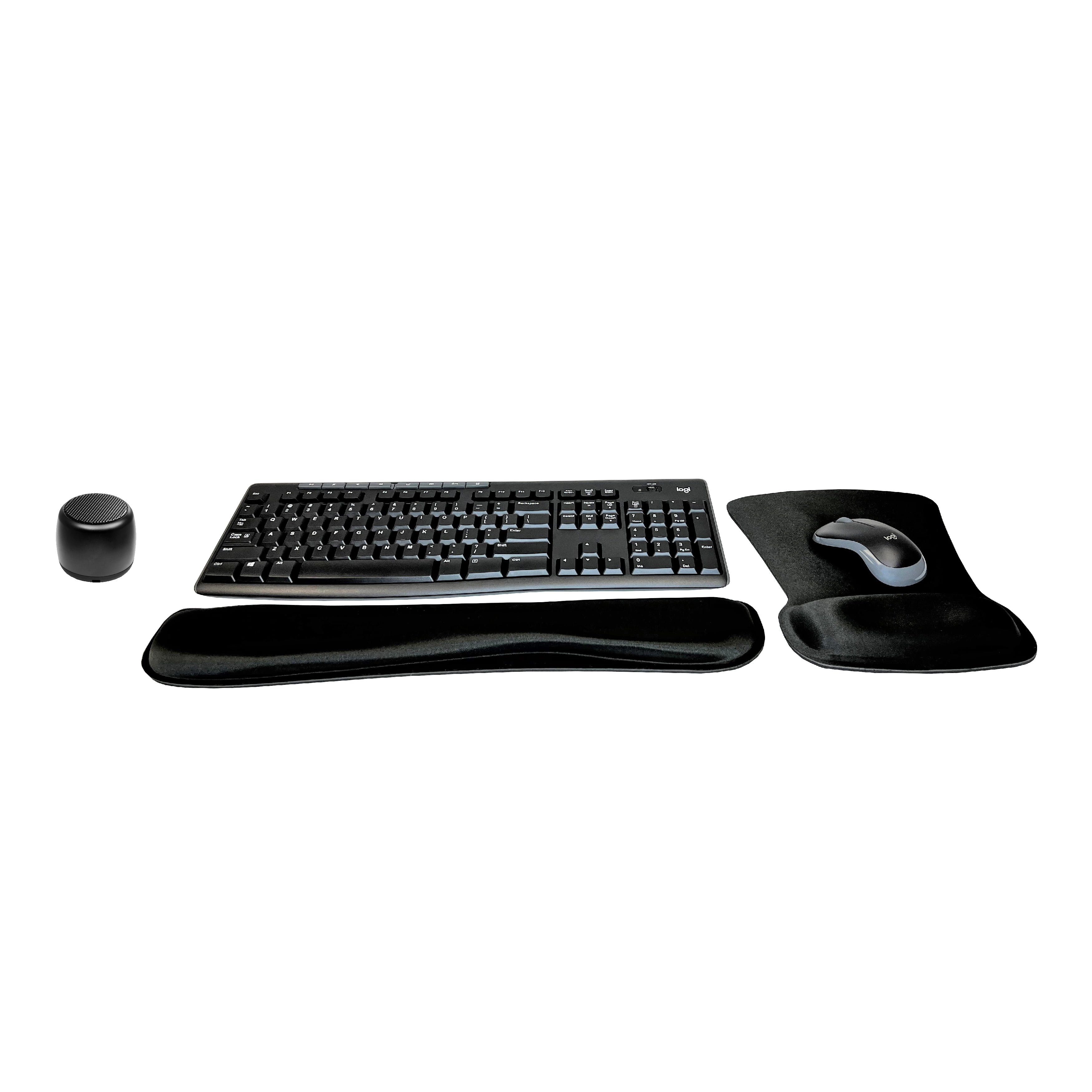 Logitech MK270 Wireless Keyboard & Mouse Combo Active Lifestyle Travel Home Office Must-Have Modern Bundle with Micro Portable Wireless Bluetooth Speaker, Gel Wrist Pad & Gel Mouse Pad