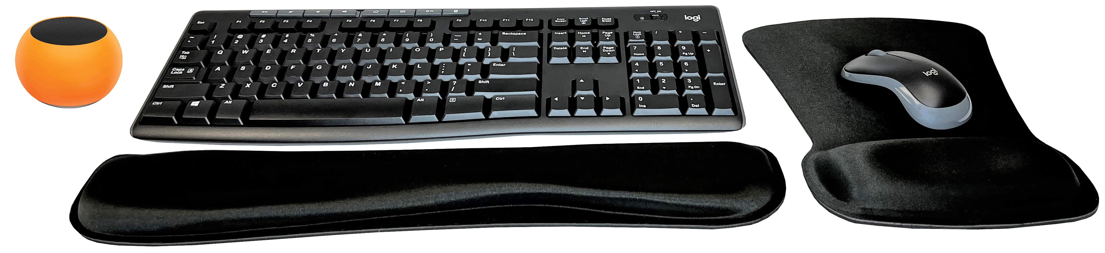 Logitech MK270 Wireless Keyboard & Mouse Combo Active Lifestyle Travel Home Office Must-Have Modern Bundle with Mini Glow in the Dark Portable Wireless Bluetooth Speaker, Gel Wrist & Mouse Pad