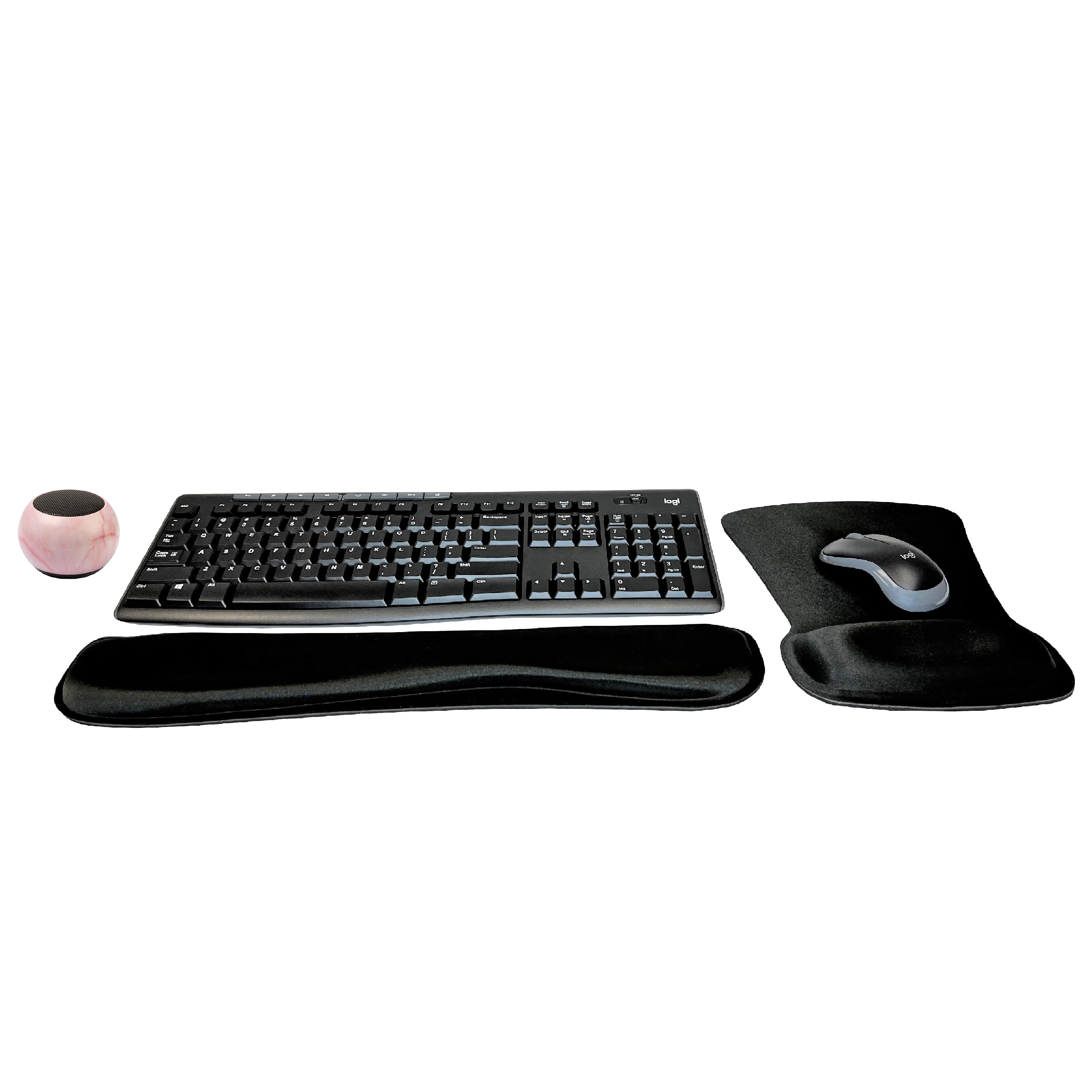 Logitech MK270 Wireless Keyboard & Mouse Combo Active Lifestyle Travel Home Office Must-Have Modern Bundle with Special Edition Mini Marble Portable Wireless Bluetooth Speaker, Gel Wrist & Mouse Pad
