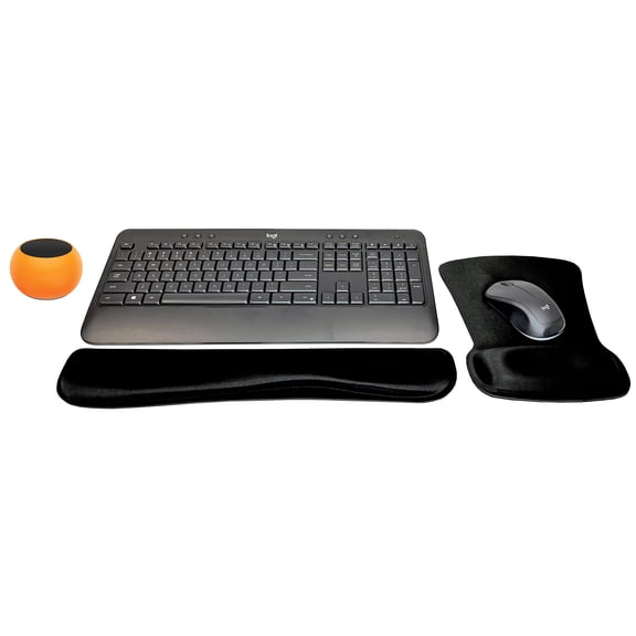 Logitech MK540 Advanced Wireless Keyboard & Mouse Combo Travel Home Office Active Lifestyle Modern Bundle with Mini Glow in the Dark Portable Bluetooth Speaker, Gel Wrist Pad & Gel Mouse Pad