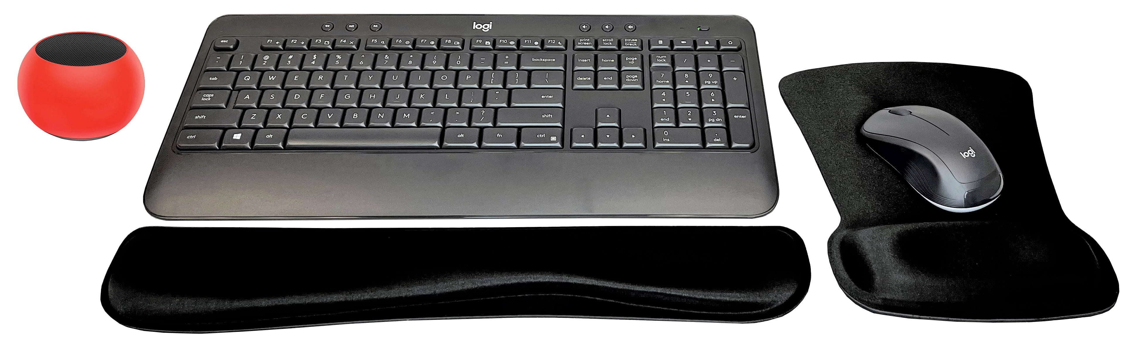 Logitech MK540 Advanced Wireless Keyboard & Mouse Combo Travel Home Office Active Lifestyle Modern Bundle with Mini Glow in the Dark Portable Bluetooth Speaker, Gel Wrist Pad & Gel Mouse Pad
