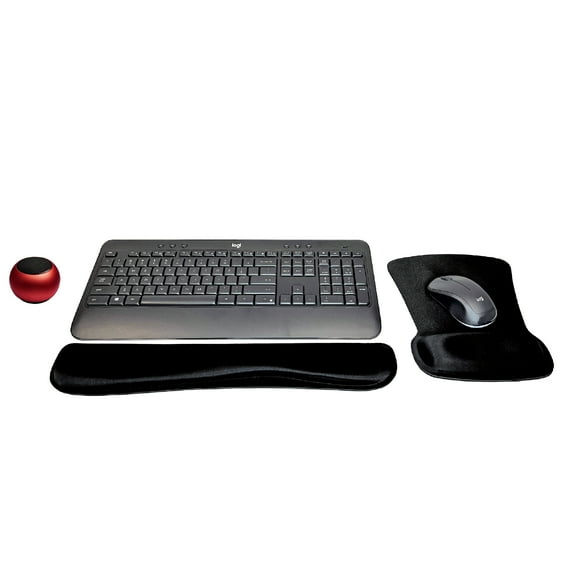 Logitech MK540 Advanced Wireless Keyboard & Mouse Combo Travel Home Office Active Lifestyle Must-Have Modern Bundle with Mini Portable Wireless Bluetooth Speaker, Gel Wrist Pad & Gel Mouse Pad
