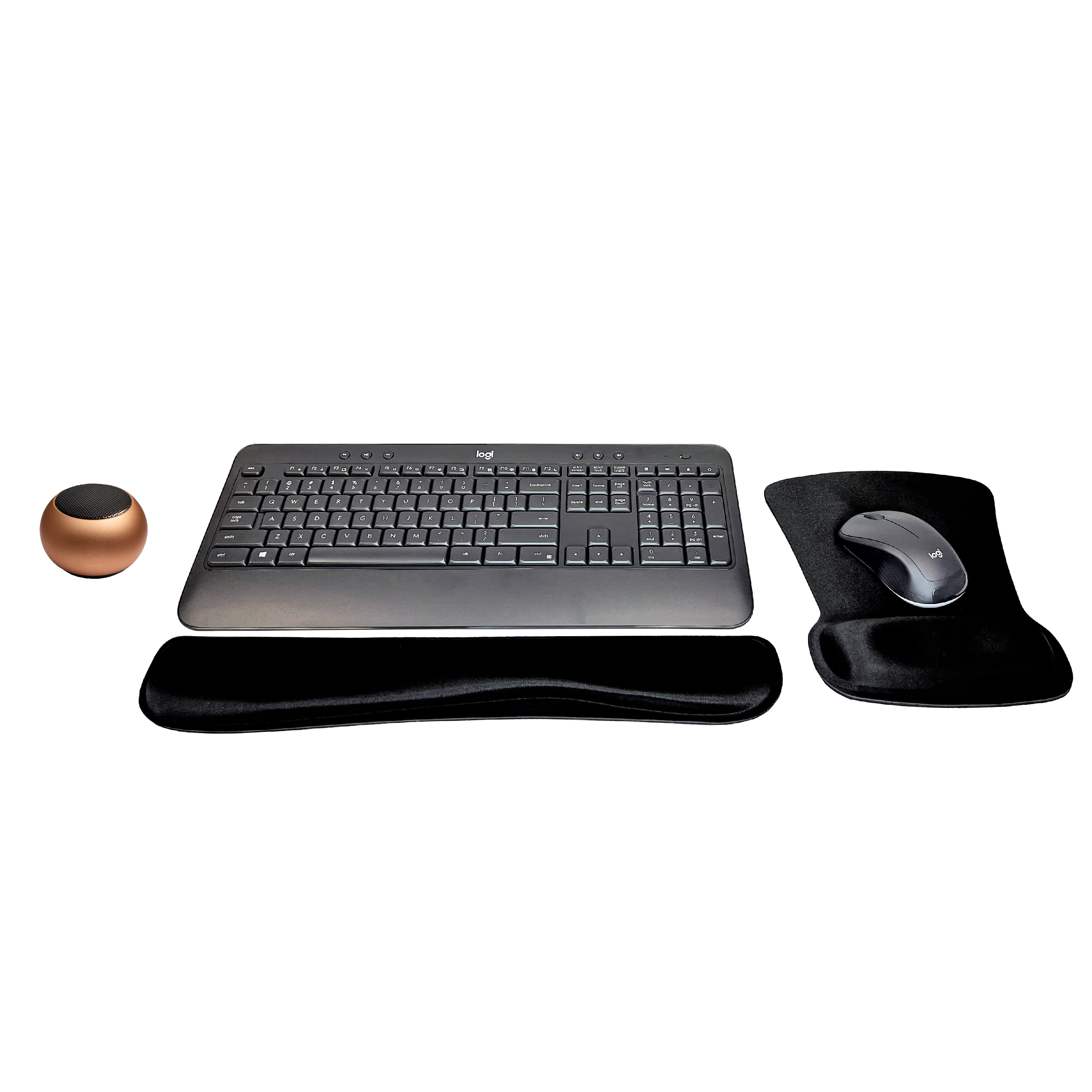 Logitech MK540 Advanced Wireless Keyboard & Mouse Combo Travel Home Office Active Lifestyle Must-Have Modern Bundle with Mini Portable Wireless Bluetooth Speaker, Gel Wrist Pad & Gel Mouse Pad