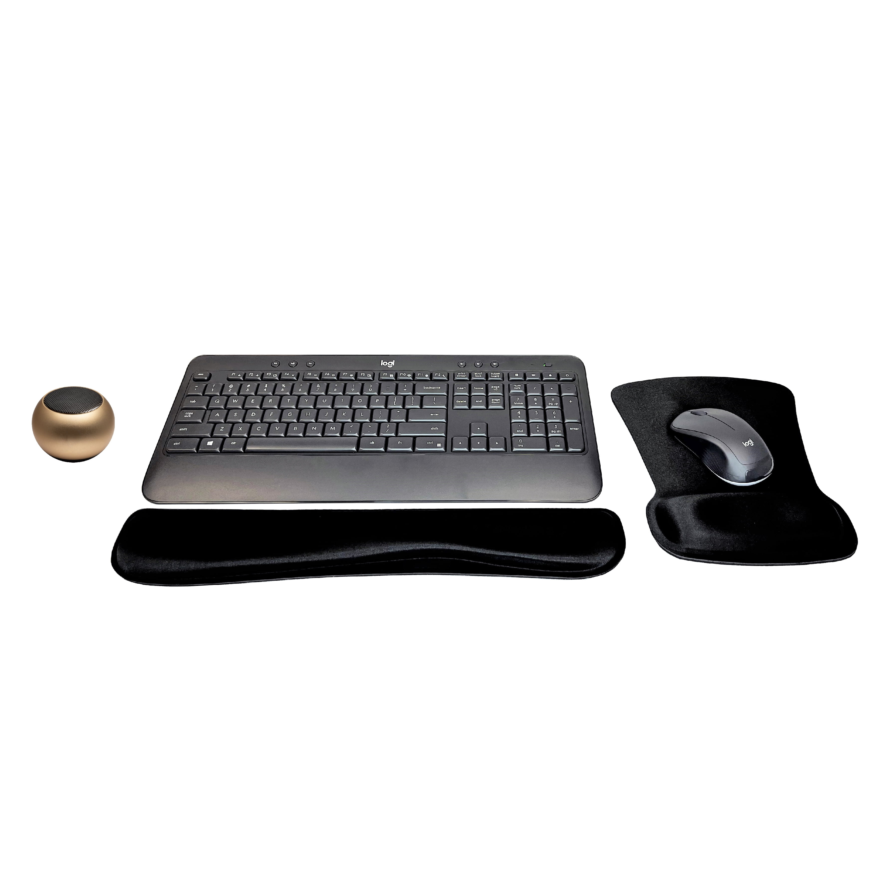 Logitech MK540 Advanced Wireless Keyboard & Mouse Combo Travel Home Office Active Lifestyle Must-Have Modern Bundle with Mini Portable Wireless Bluetooth Speaker, Gel Wrist Pad & Gel Mouse Pad