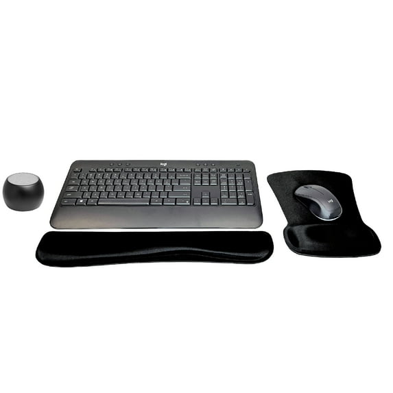 Logitech MK540 Advanced Wireless Keyboard & Mouse Combo Travel Home Office Modern Bundle with Boost Water-Resistant Portable Wireless Bluetooth Speaker, Gel Wrist Pad, & Gel Mouse Pad