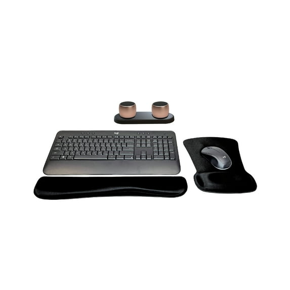 Logitech MK540 Advanced Wireless Keyboard & Mouse Combo Travel Home Office Modern Bundle with Set of 2 Pro Portable Wireless Bluetooth Speakers, Charging Tray, Gel Wrist Pad & Gel Mouse Pad