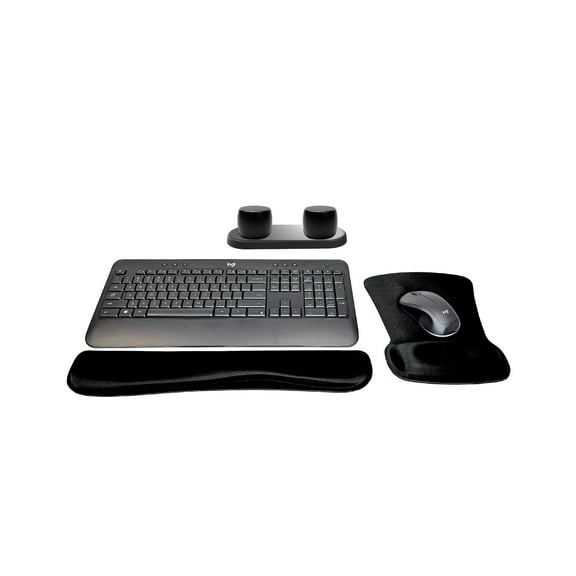 Logitech MK540 Advanced Wireless Keyboard & Mouse Combo Travel Home Office Modern Bundle with Set of 2 Pro Portable Wireless Bluetooth Speakers, Charging Tray, Gel Wrist Pad & Gel Mouse Pad