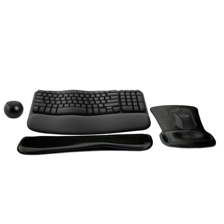 Logitech MK670 Comfort Wave Wireless Keyboard & Mouse Combo Home Office Active Lifestyle Must-Have Modern Bundle with Mini Portable Wireless Bluetooth Speaker, Gel Wrist Pad & Gel Mouse Pad