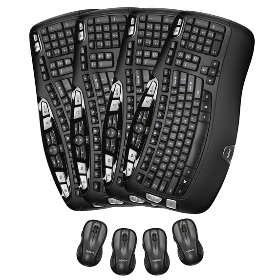 Logitech MK670 Comfort Wave Wireless Keyboard & Mouse Combo Travel Home Office Modern Bundle for PC & Laptop, Pack of 4