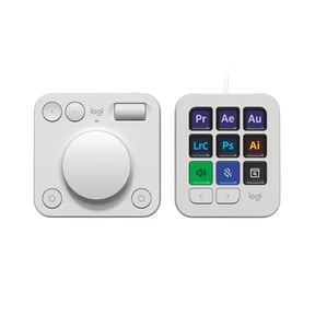 Logitech MX Creative Console, Programmable Keypad With 9 Customizable LCD Keys and Control Dial for Graphic Design, Video Editing, Photography, use with Adobe, Zoom, Spotify and more, Off-white