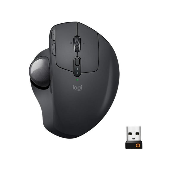 Logitech MX Ergo Wireless Trackball Mouse Adjustable Ergonomic Design, Control and Move Text/Images/Files Between 2 Windows and Apple Mac Computers (Bluetooth or USB), Rechargeable, Graphite - Black