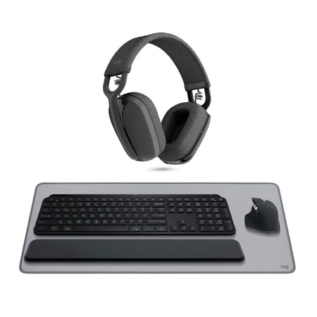 Logitech MX Keys S Keyboard and MX Master 3S Mouse Combo (Graphite) with Headphones, and Desk Mat