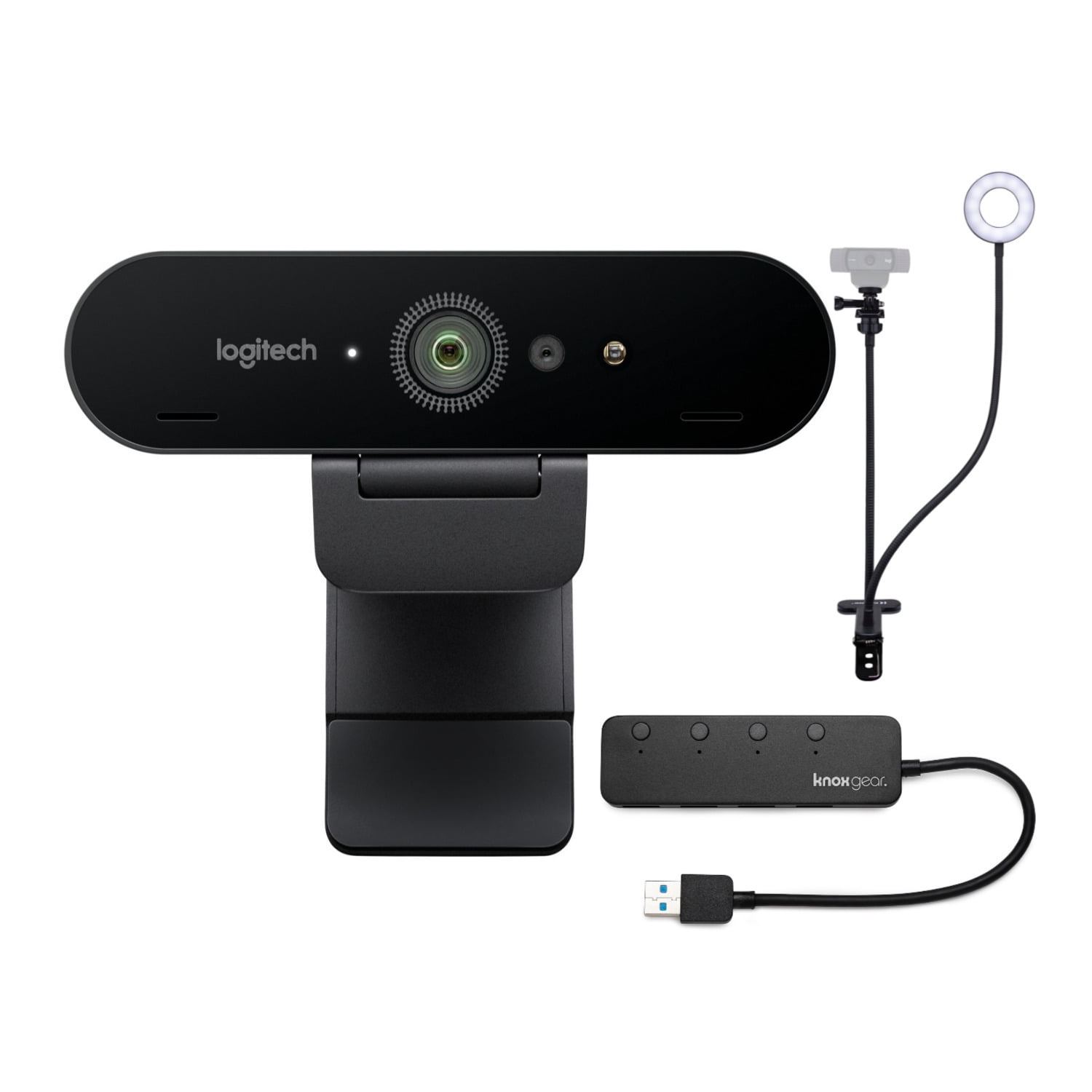 Logitech Miro 4K Pro Webcam Bundle with Knox Gear Webcam Stand and Knox Gear 4 Port 3.0 USB Hub