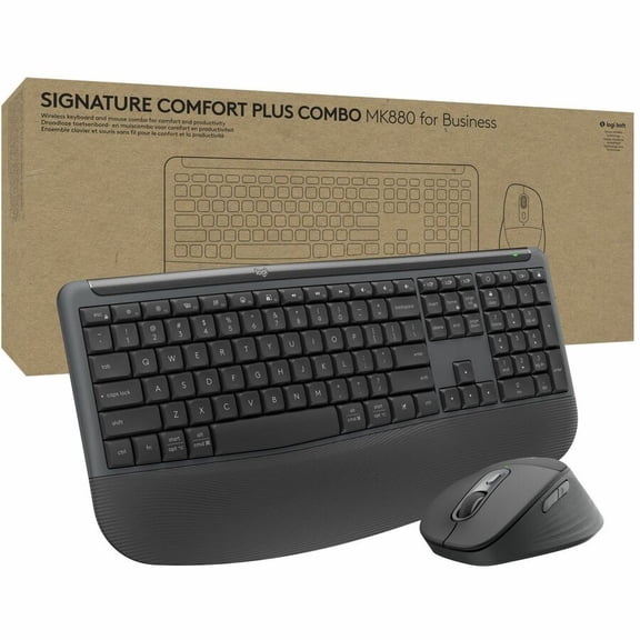 Logitech Signature Comfort Plus Combo MK880 for Business Full-Size Wireless Keyboard and Mouse with Palm Rest Silent Clicks Secure Receiver Bluetooth Windows/macOS 920013971