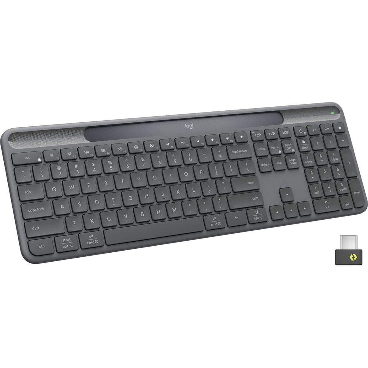 Logitech Signature Slim Solar+ K980 for Business, Wireless Keyboard, Quiet Typing, Secure Receiver, Bluetooth, Windows, Mac - Graphite - Wireless Connectivity - Bluetooth/RF - 5.1 - 32.81 ft - 2.40...