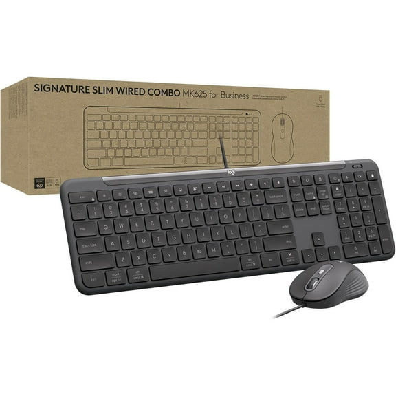 Logitech Signature Slim MK625 Wired Keyboard and Mouse Combo for Business, Graphite