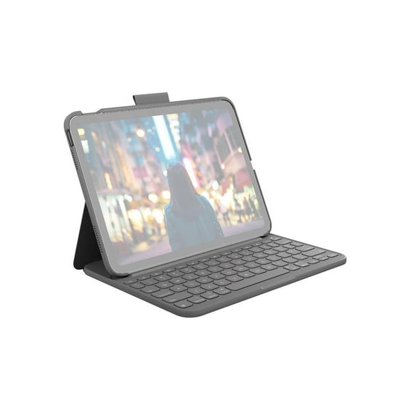 Restored Logitech Slim Folio Protective Bluetooth Keyboard Case for Apple iPad 10.9" 10th Gen, Oxford Gray (Refurbished)
