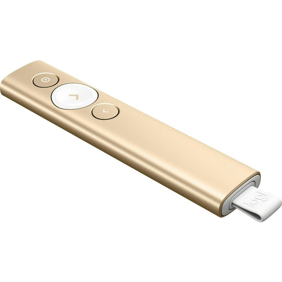 Logitech Spotlight Presentation Remote - Universal Wireless Presentation Clicker with Laser Pointer, Bluetooth, 30 m Range and Quick Charging, Gold