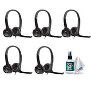 Logitech USB Headset H390 With Noise cancelling Microphone - Includes Headphone Cleaner With MicroFiber Cleaning Cloth - 5 Pack Bundle