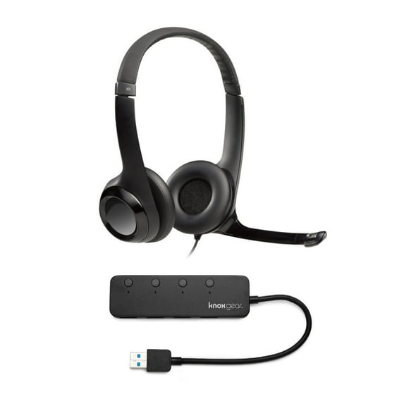 Logitech USB Headset H390 with Noise Cancelling Mic and 4 Port USB Hub