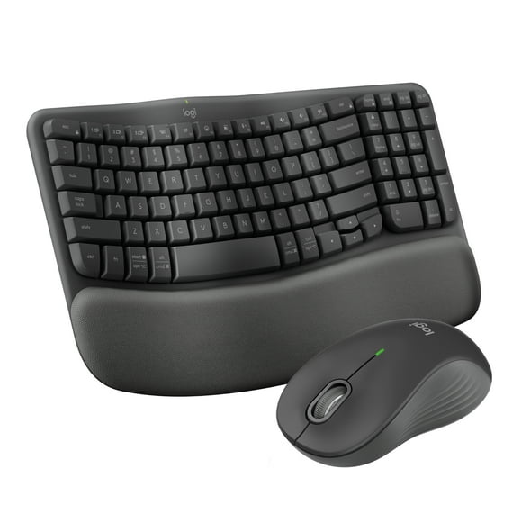 Logitech Wave Keys Combo, Wireless Ergonomic Keyboard with Signature M550 L Wireless Mouse, Graphite