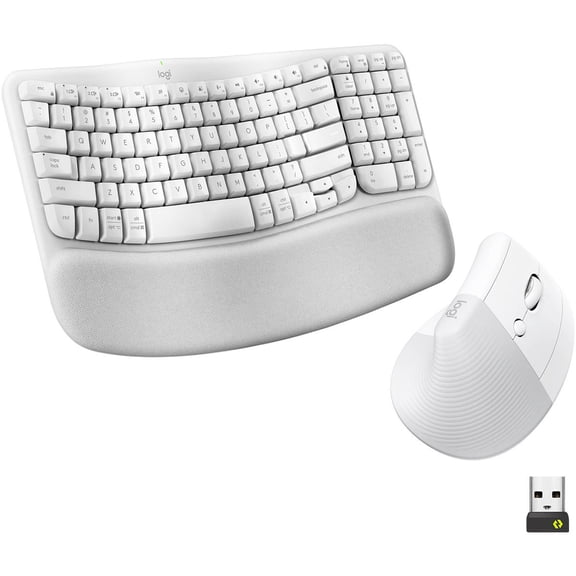 Logitech Wave Keys & Lift Vertical Mouse Ergonomic Wireless Combo - White