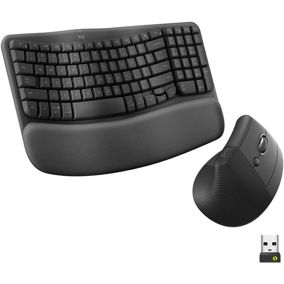 Logitech Wave Keys and Lift Ergonomic Wireless Keyboard and Mouse Combo, Graphite