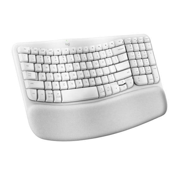 Logitech Wave Keys Wireless Ergonomic Keyboard with Cushioned Palm Rest, Comfortable Natural Typing, Easy-Switch, Bluetooth, Logi Bolt Receiver, for Multi-OS, Windows/Mac - Off White