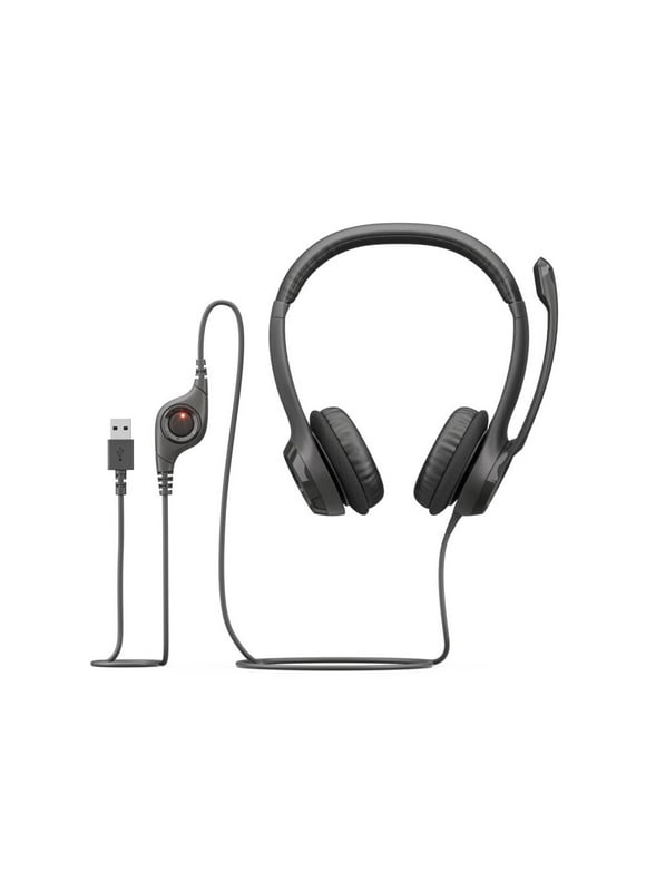 Logitech Wired USB Headset, Stereo Headphones with Noise-Cancelling Microphone, USB, In-Line Controls, PC/Mac/Laptop, Black (981-000310)
