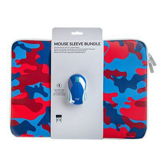 Logitech Wireless Mini Mouse M187 & 14" Sleeve Bundle - Red/Blue Camo
