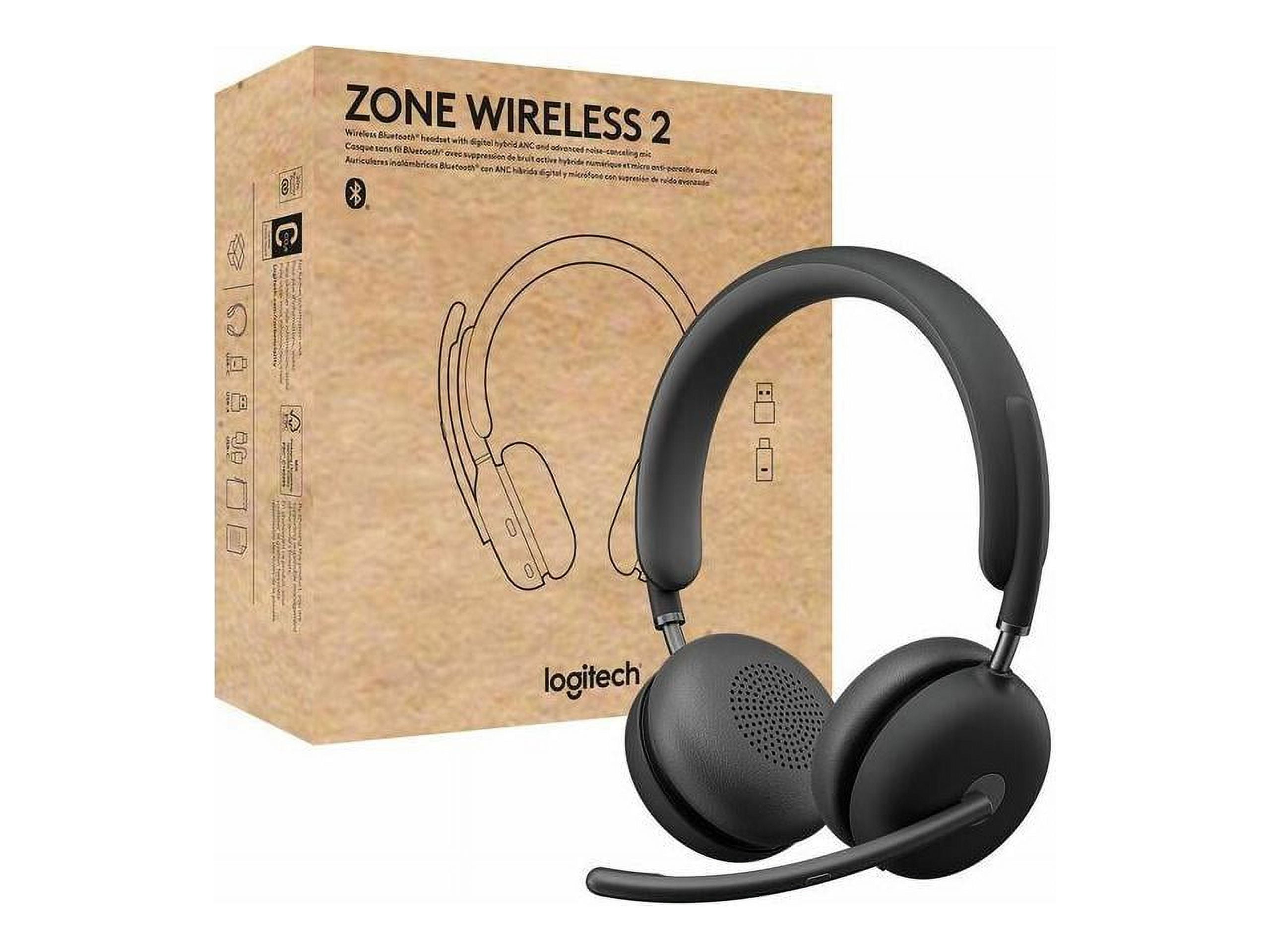 Logitech Zone Wireless 2 Headset - Wireless - Bluetooth - 164 ft - 20 Hz - 20 kHz - Over-the-head - Omni-directional, MEMS Technology Microphone - Graphite