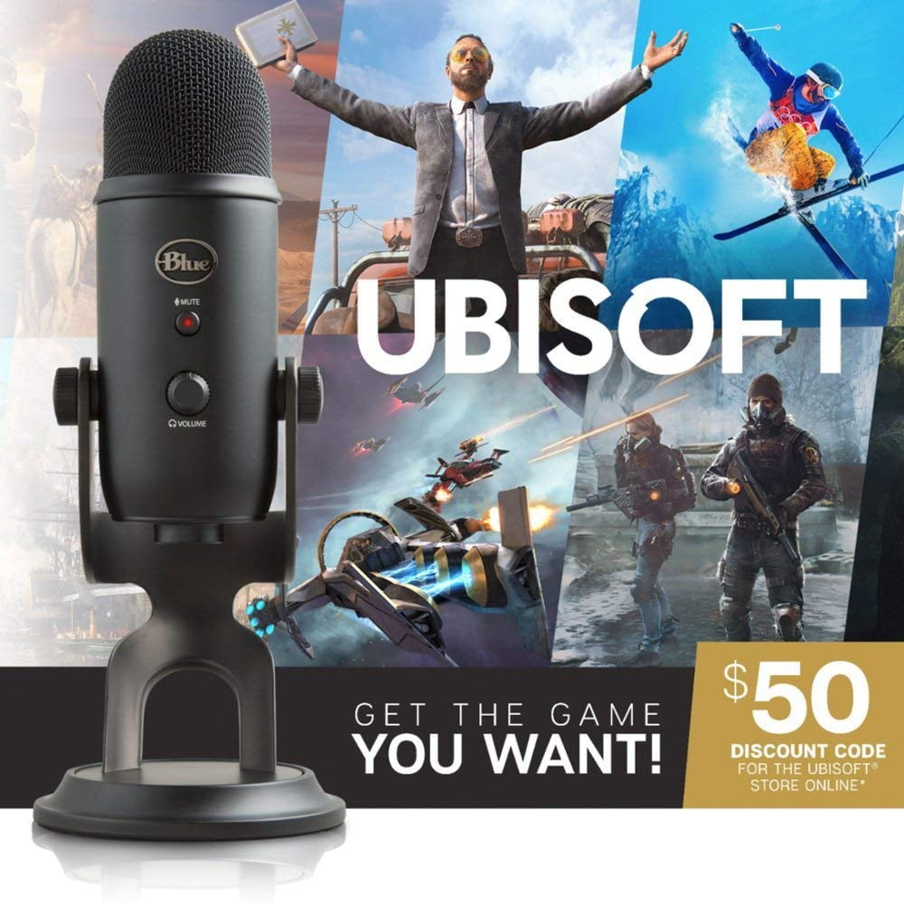 Logitech for Creators Blue Yeti Blackout USB Mic + $50 Ubisoft Discount Bundle