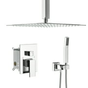 Logmey 10 inch Ceiling Mounted Shower System Polish Chrome Bathroom Luxury Rain Mixer Shower Combo Set Ceiling Install Rainfall Shower Head System