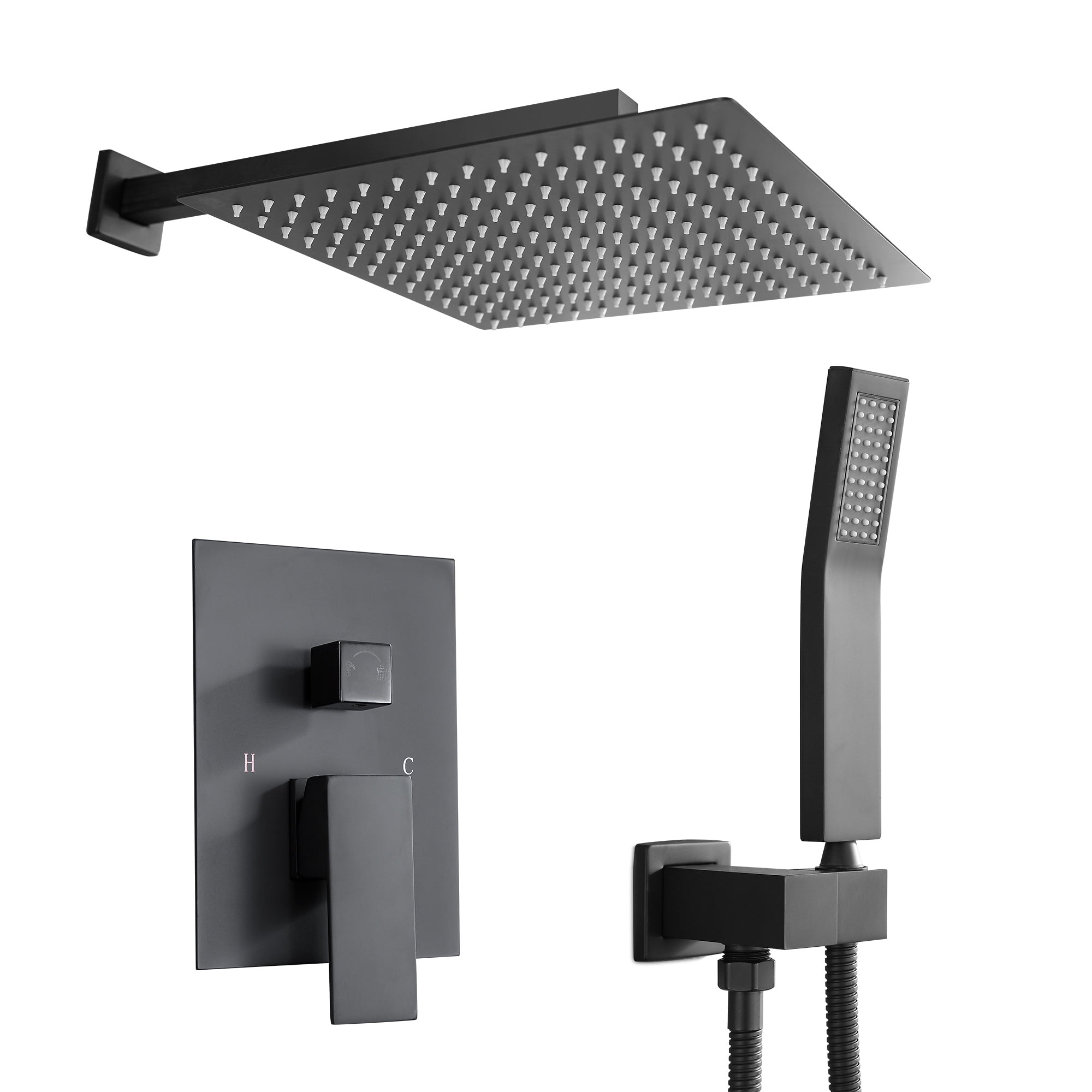Logmey  10 inch Matte Black Double Head Rain Shower Rainfall Shower Head Wall Mounted Shower Heads with Handheld Spray Combo Shower Fixtures