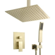 Logmey 10 inch Rainfall Shower Head Ceiling Mounted Shower Heads with Handheld Spray Combo for Bathroom,Gold