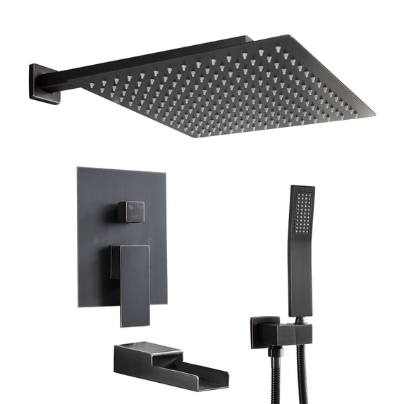 Logmey 12 inch Wall Mounted Rainfall Shower Head and Handheld Shower System with Waterfall Tub ,Oil Rubbed Bronze