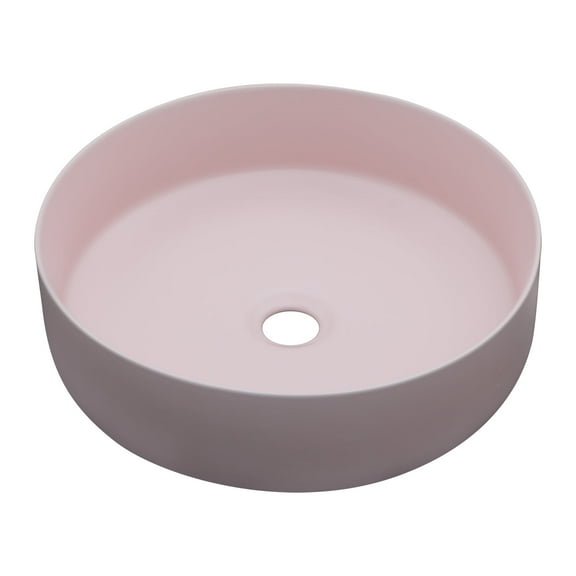 Logmey 16 Inch Small Round Vessel Sink Pink Ceramic Bathroom Vessel Sink Bowl Above Counter,Bathroom Vanity Sink Art Basin Countertop, Modern Minimalist Design