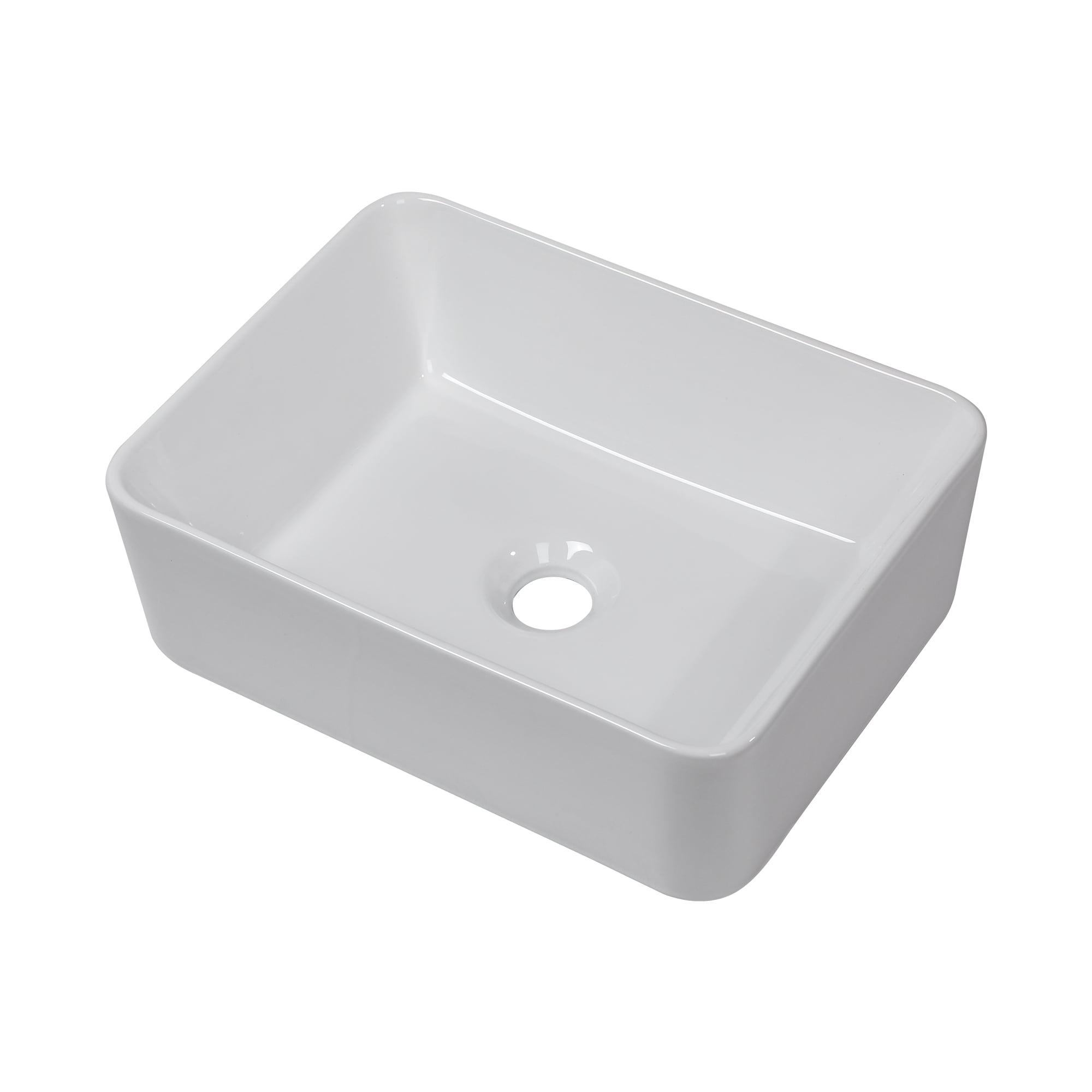 Logmey 16 in. x 12 in. Bathroom Vessel Sink Modern Rectangular Porcelain Ceramic Bowl Art Basin in White