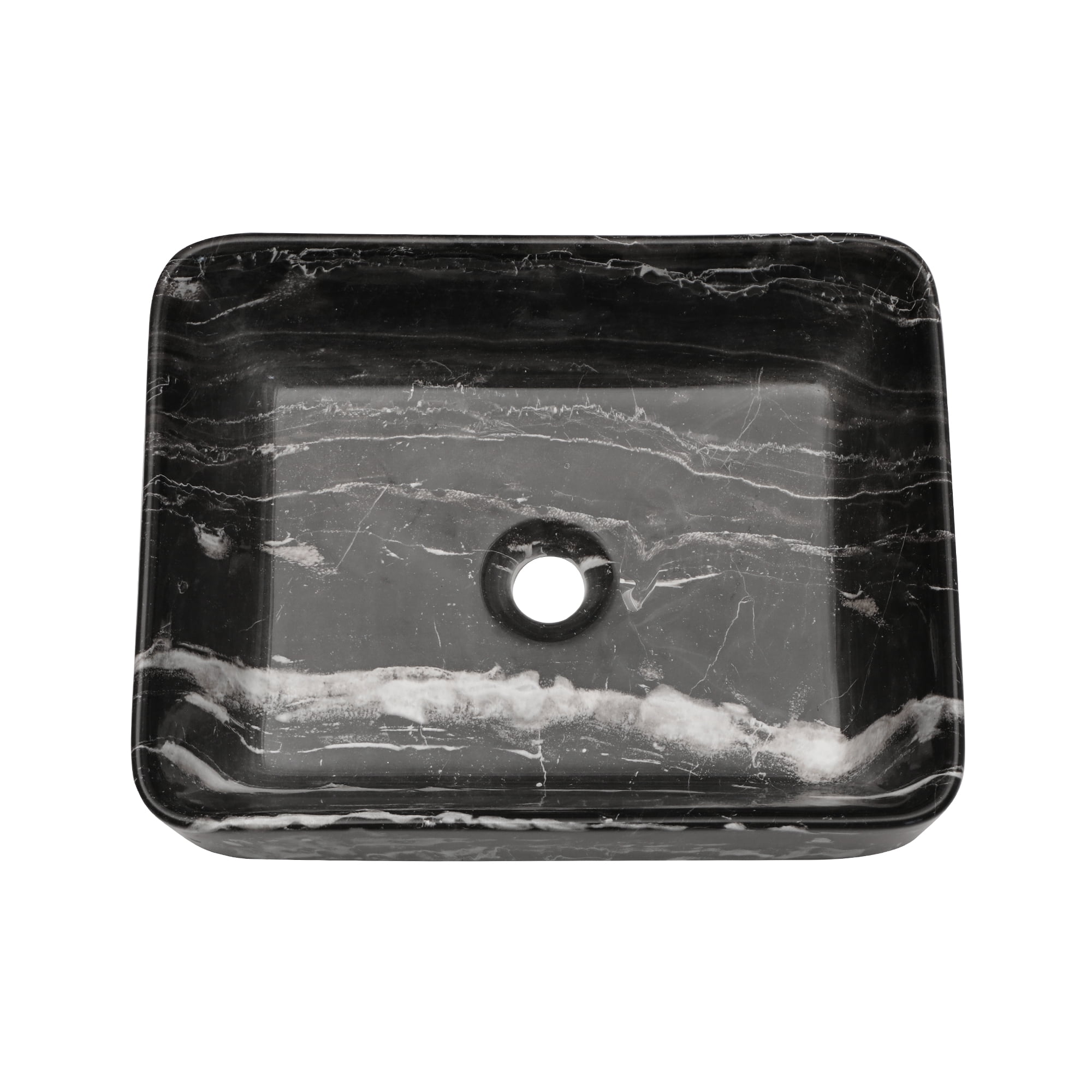 Logmey 19" x 15" Rectangular White and Black Ceramic Vessel Sink Modern Above Counter Bathroom Sink