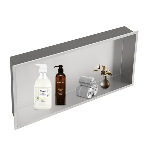 Logmey 24" x 12" Wall Mounted Bathroom Shower Niche Stainless Steel Bathroom Shelves for Living Room,Washroom in Brushed Nickel
