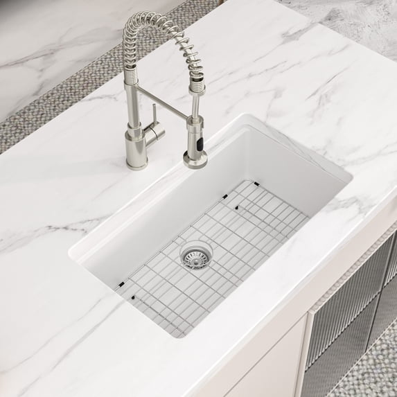 Logmey 30 x 19 Inch Undermount Quartz Composite Workstation Sink Single Bowl Depth 8 Inch White Kitchen Sink