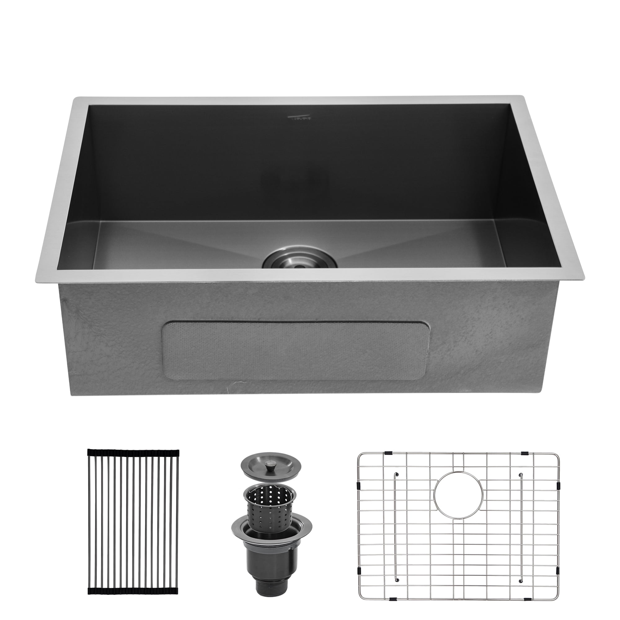 Logmey 30"x18"Kitchen Sink Single Bowl Black Stainless Steel with Drainer Undermount