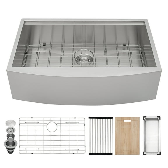 Logmey 30"x21"Kitchen Sink Workstation Single Bowl Stainless Steel with Accessories Apron Front