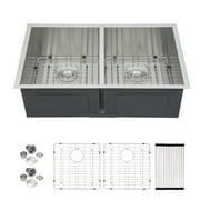 Logmey 32"x18"Undermount Kitchen Sink Double Bowl 50/50 Stainless Steel Brushed with Strainer