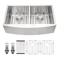 thumbnail image 1 of Logmey 33"Lx20"W Double Bowl Farmhouse Kitchen Sink  Stainless Steel Sink with Strainer, 1 of 9
