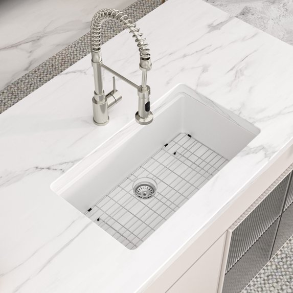 Logmey 33 x 19 Inch Undermount Quartz Composite Workstation Sink Single Bowl Depth 8 Inch White Kitchen Sink