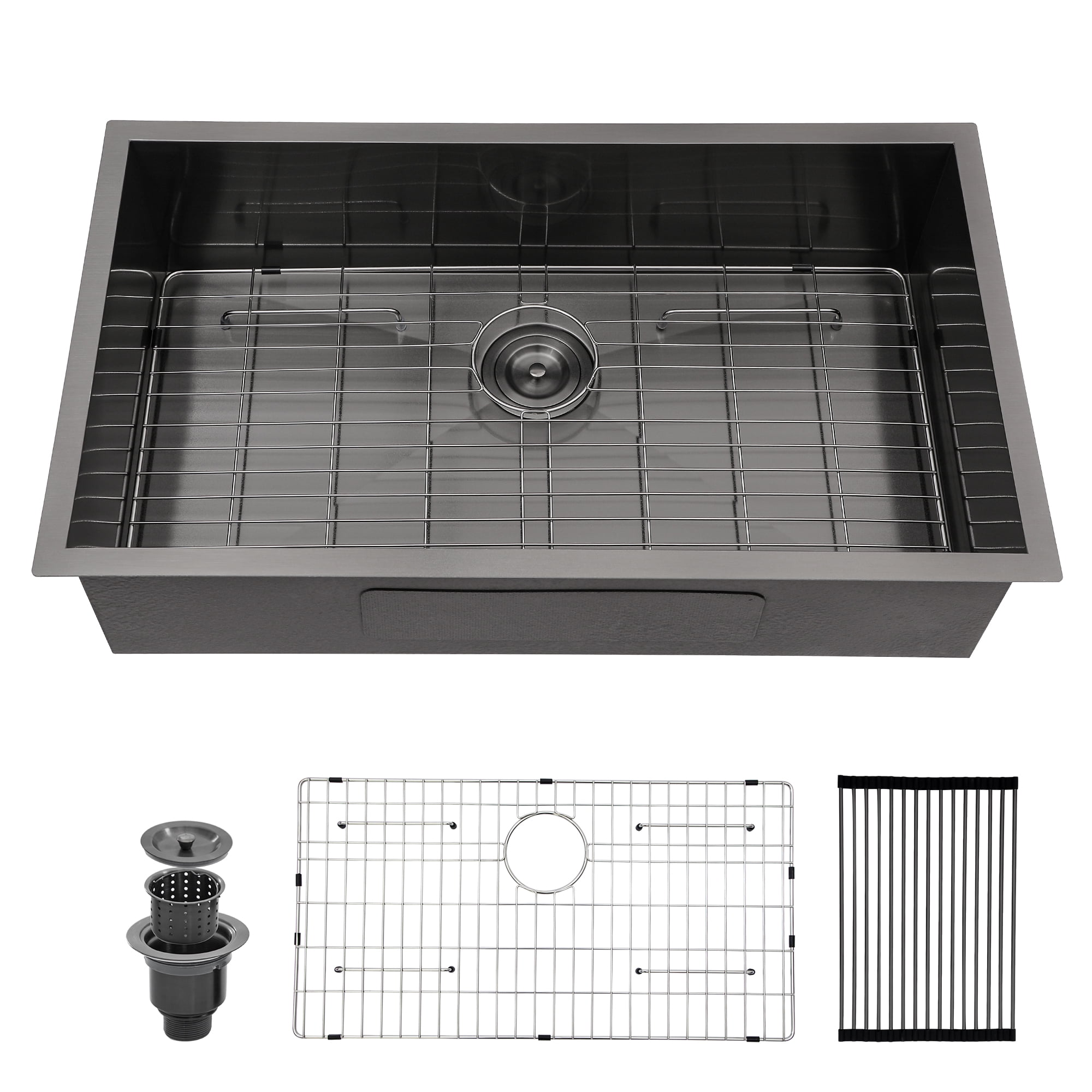 Logmey 33"x19"Kitchen Sink Single Bowl Black Stainless Steel with Drainer Undermount