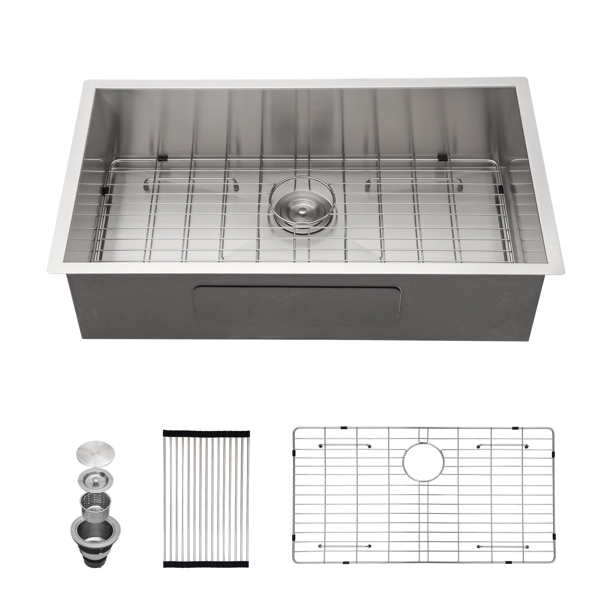 Logmey 33"x19"Kitchen Sink Single Bowl Stainless Steel with Drainer Roll-up Rack