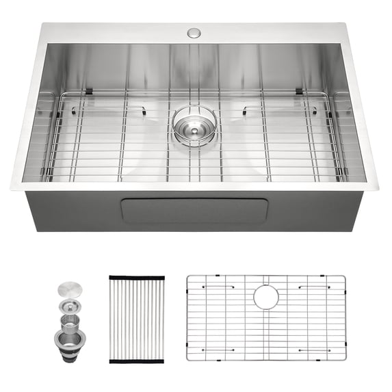 Logmey 33"x22"Dorp in Kitchen Sink Single Bowl Stainless Steel Sink Brushed Nickel with Drainer