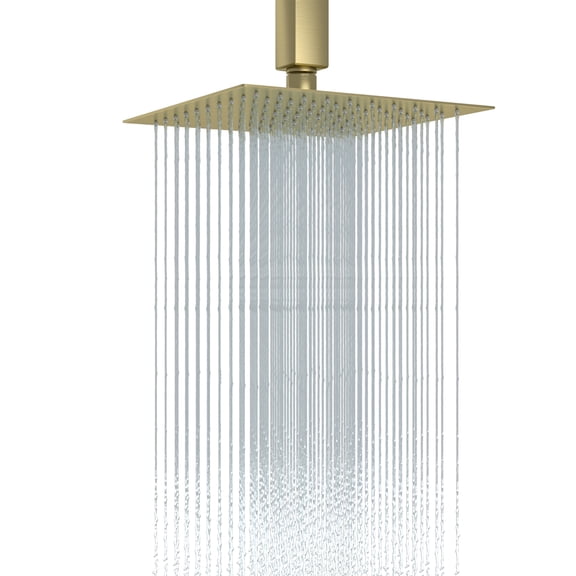 Logmey 8x8 Inch Stainless Steel Square Rainfall Shower Head, Adjustable Bathroom Gold Shower Head
